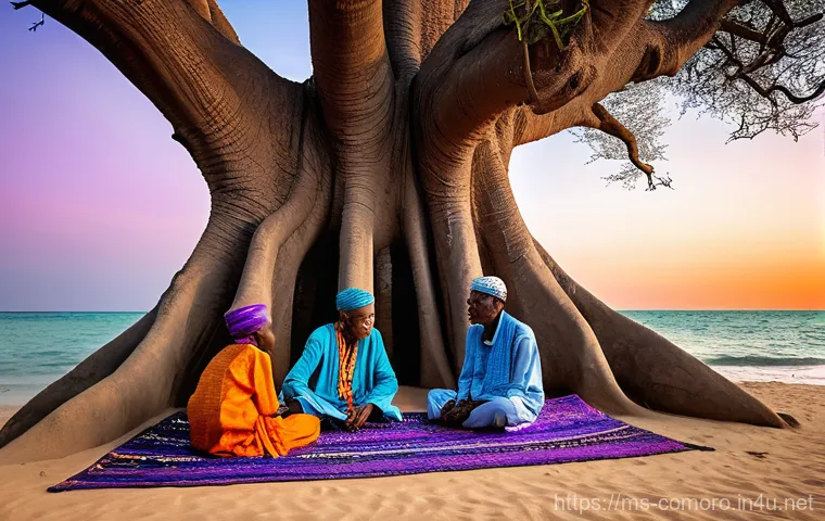 코모로 출신 작가와 작품 - **Prompt 1: The Elder's Tale by the Comorian Sea**
"A wise Comorian elder, with a kind, expressi...