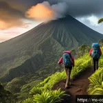 Home 21 코모로 화산투어 안내 - A scenic hiking trail ascending Komoro Volcano starting from Desa Moya village, showing lush tropica...