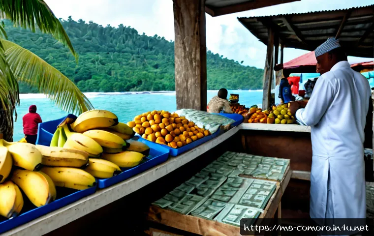 Home 15 코모로 소규모 비즈니스 기회 - Photorealistic small island grocery business in Comoros, a Malay Muslim entrepreneur in modest casua...